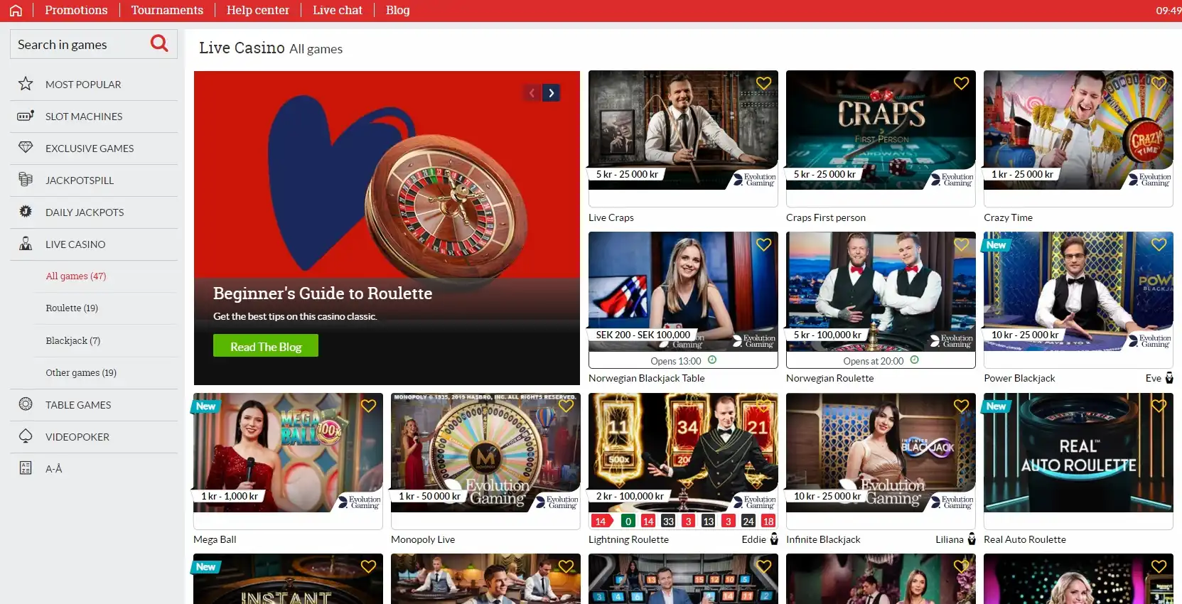 NorgesAutomaten Casino Live Dealer Games