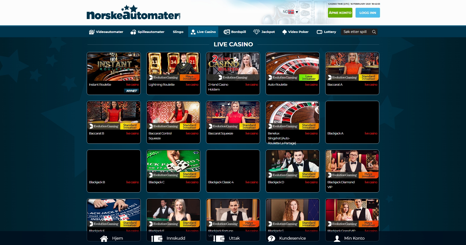 Norske Automater Casino Live Dealer Games