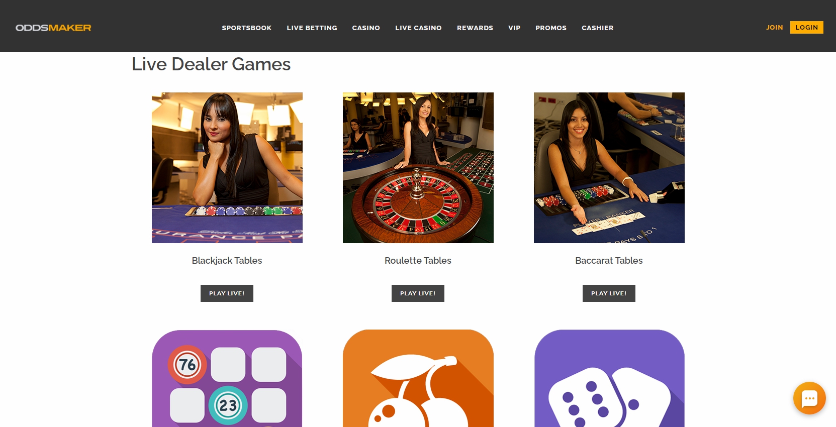 Odds Maker Casino Live Dealer Games