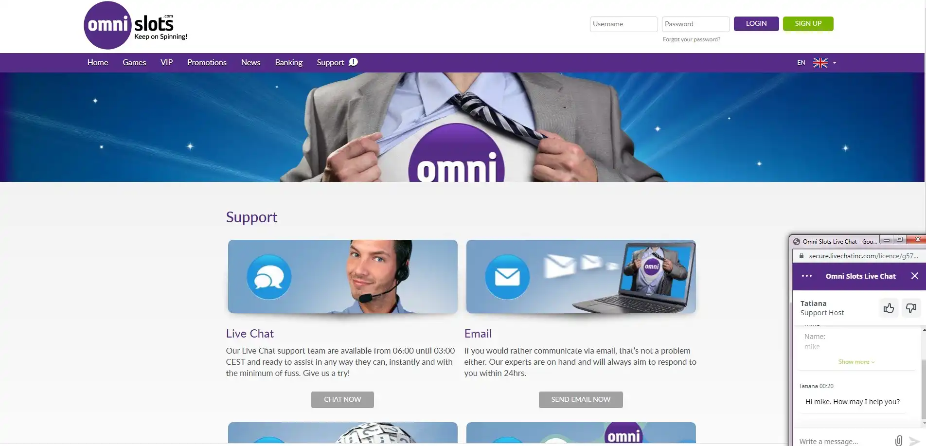 Omni Slots Casino Support