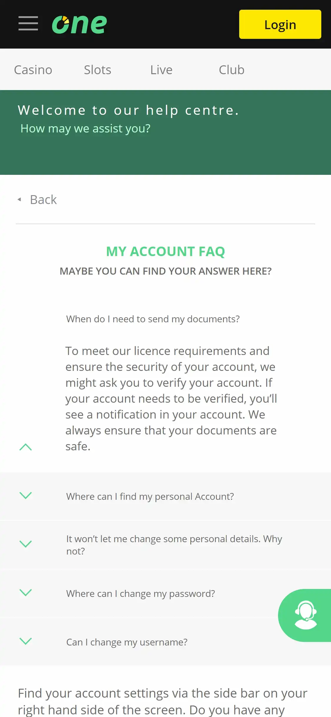 Soporte móvil de One Casino