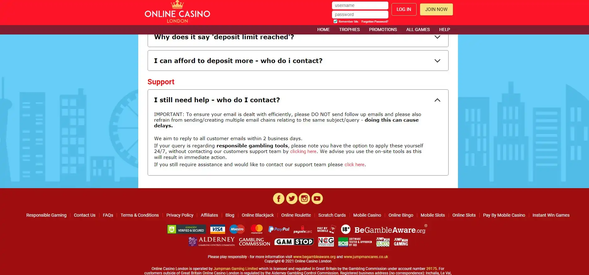 Online Casino London Support