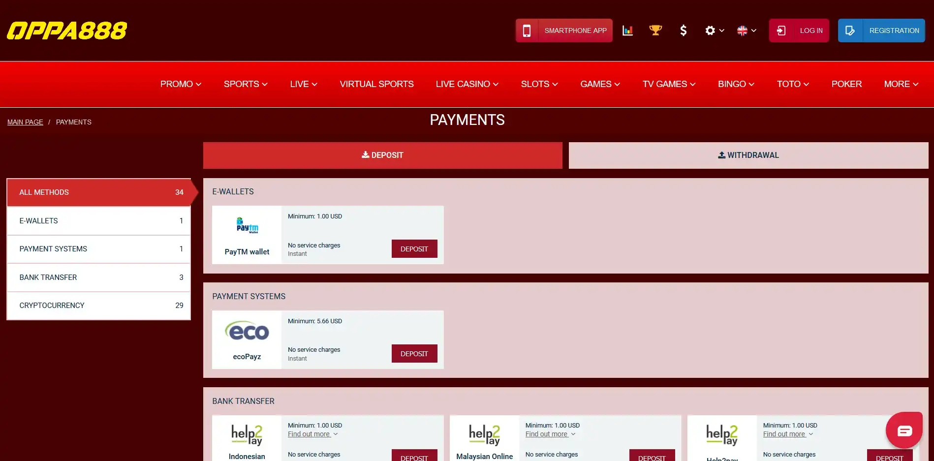 OPPABET888 Casino Payment Methods