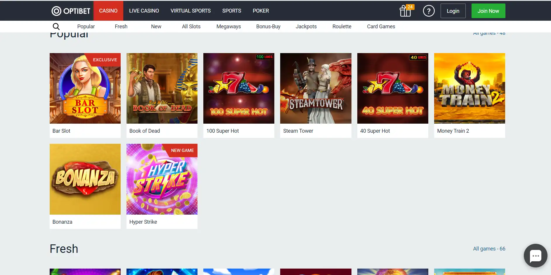 OptiBet Casino Games