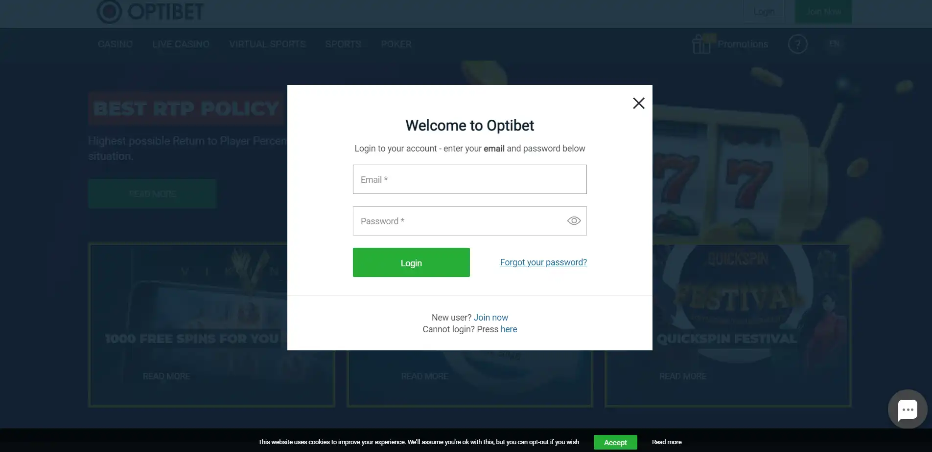 OptiBet Casino Login