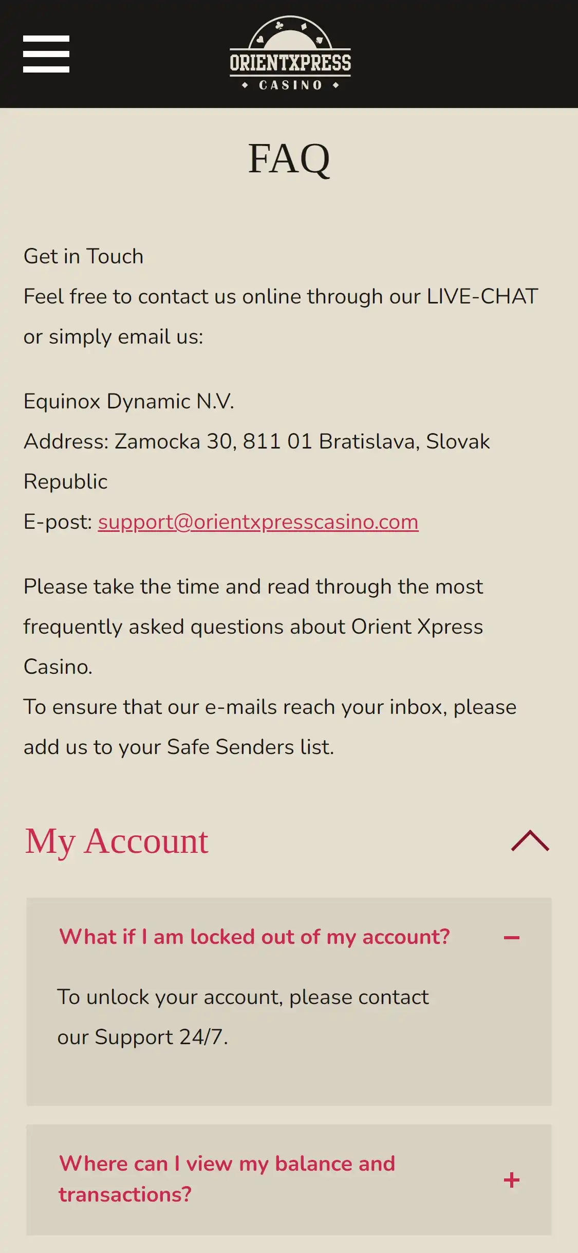 Orient Xpress Casino Mobile Support Review