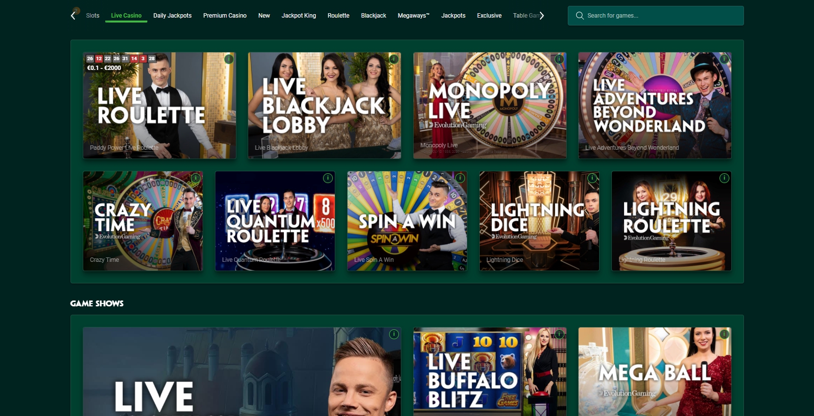 Paddy Power Casino Live Dealer Games