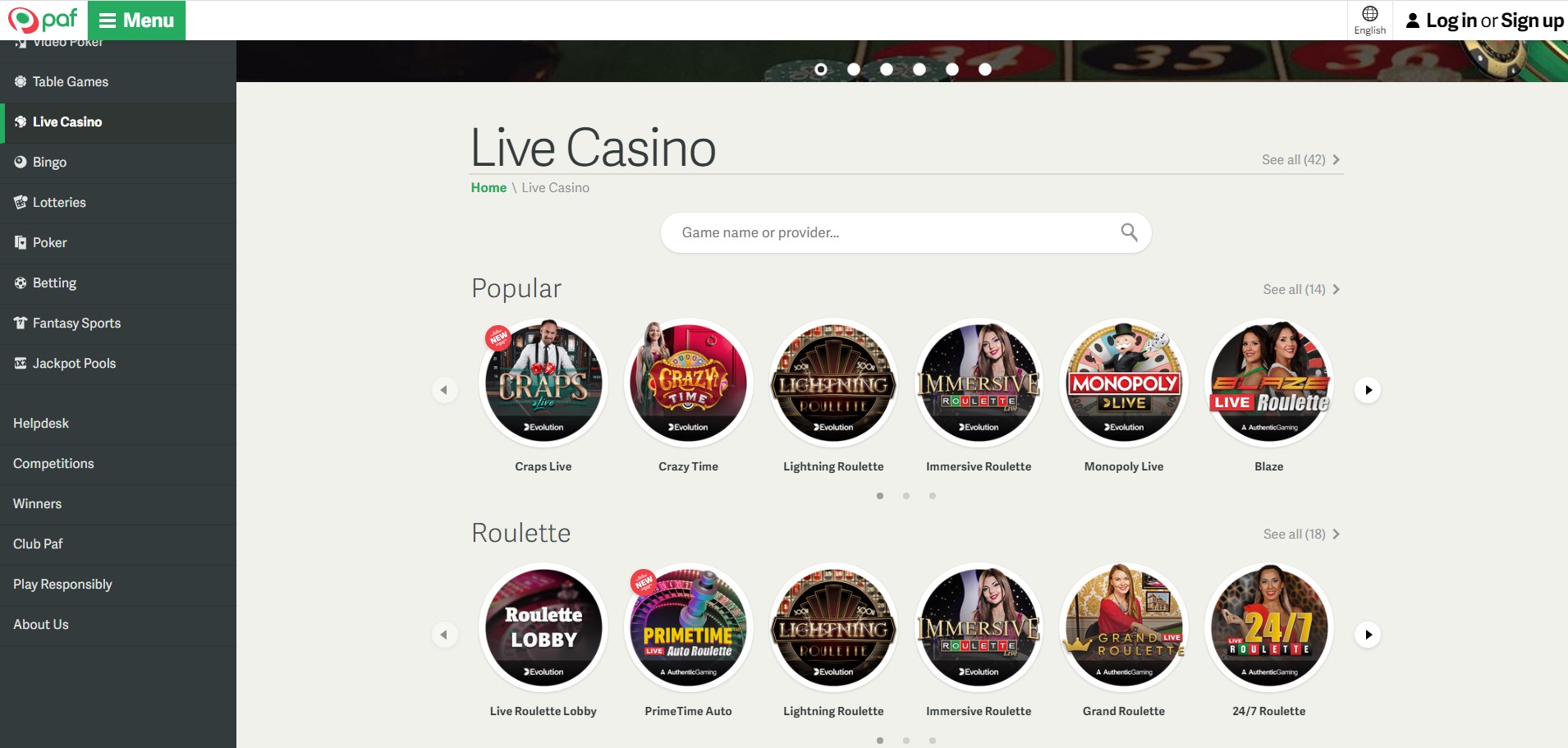 Paf Casino Live Dealer Games