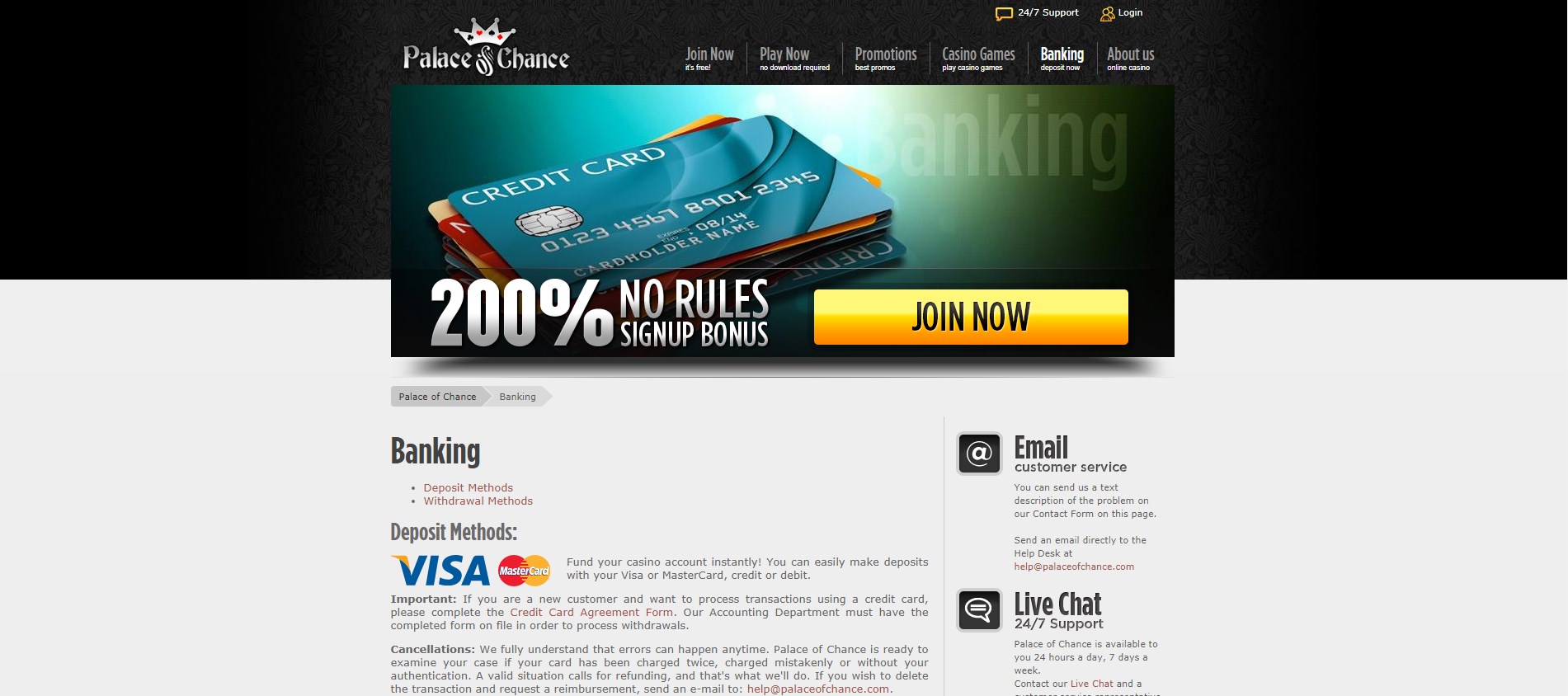 Palace Of Chance Casino Payment Methods