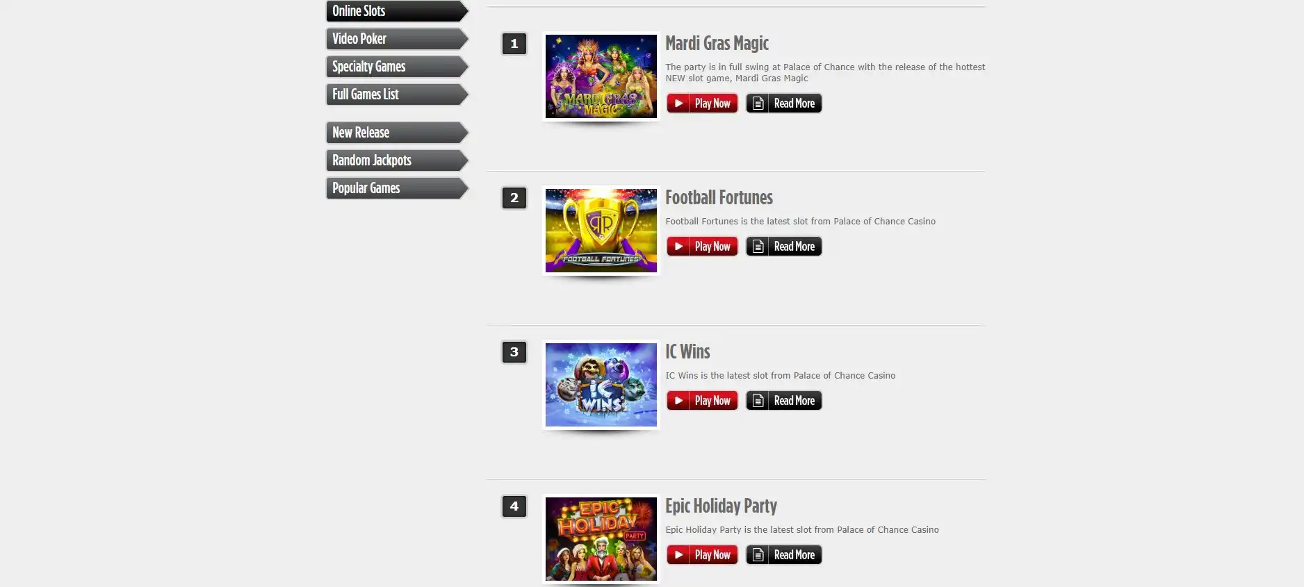Palace Of Chance Casino Games