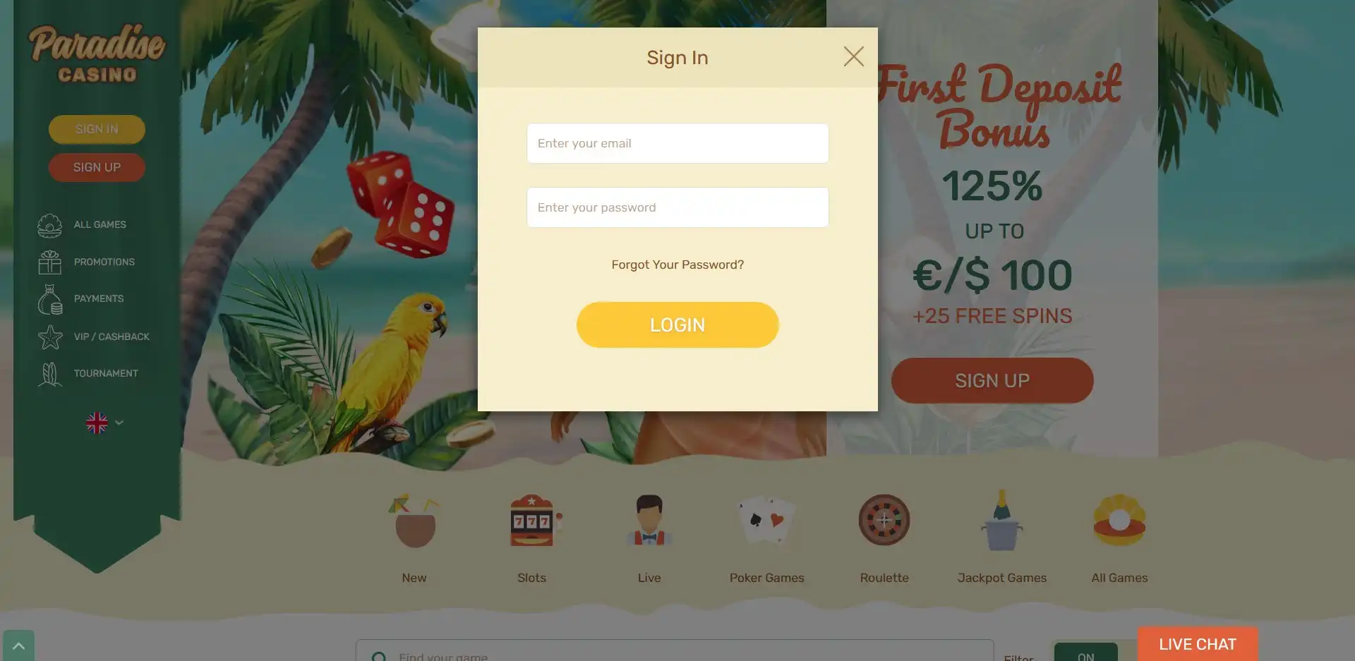 Paradise Casino Login