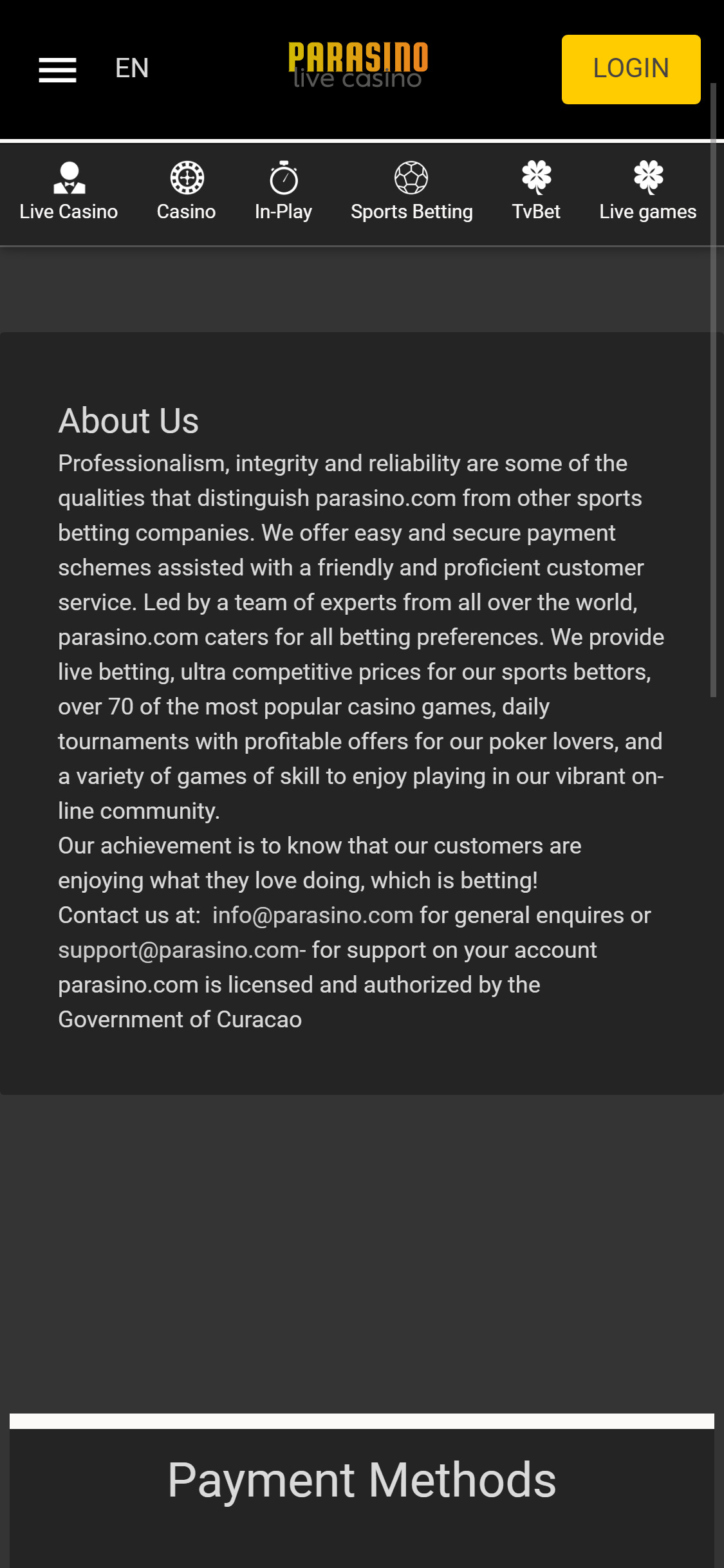 Parasino Casino Mobile Support Review