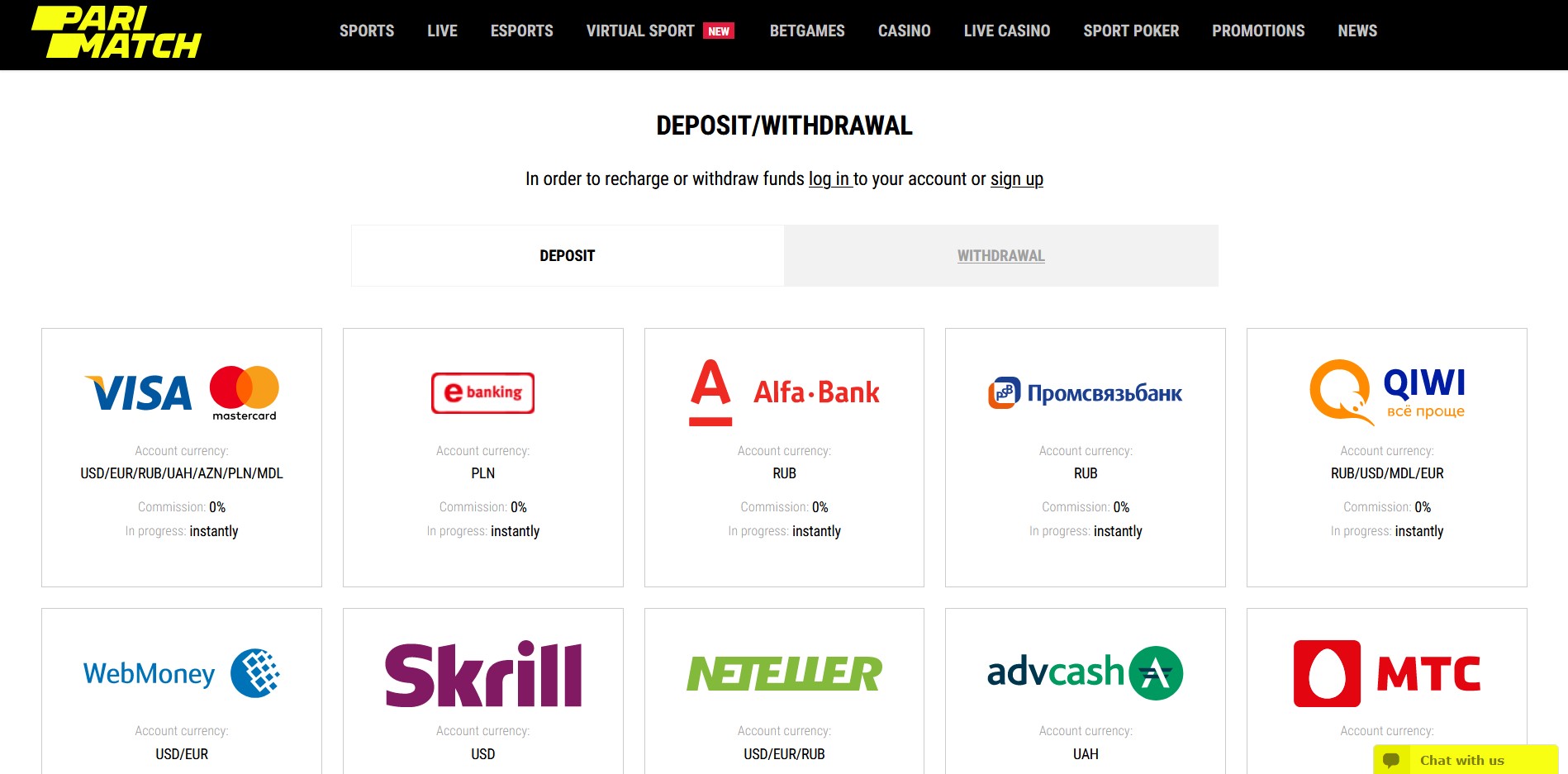 Parimatch Payment Methods