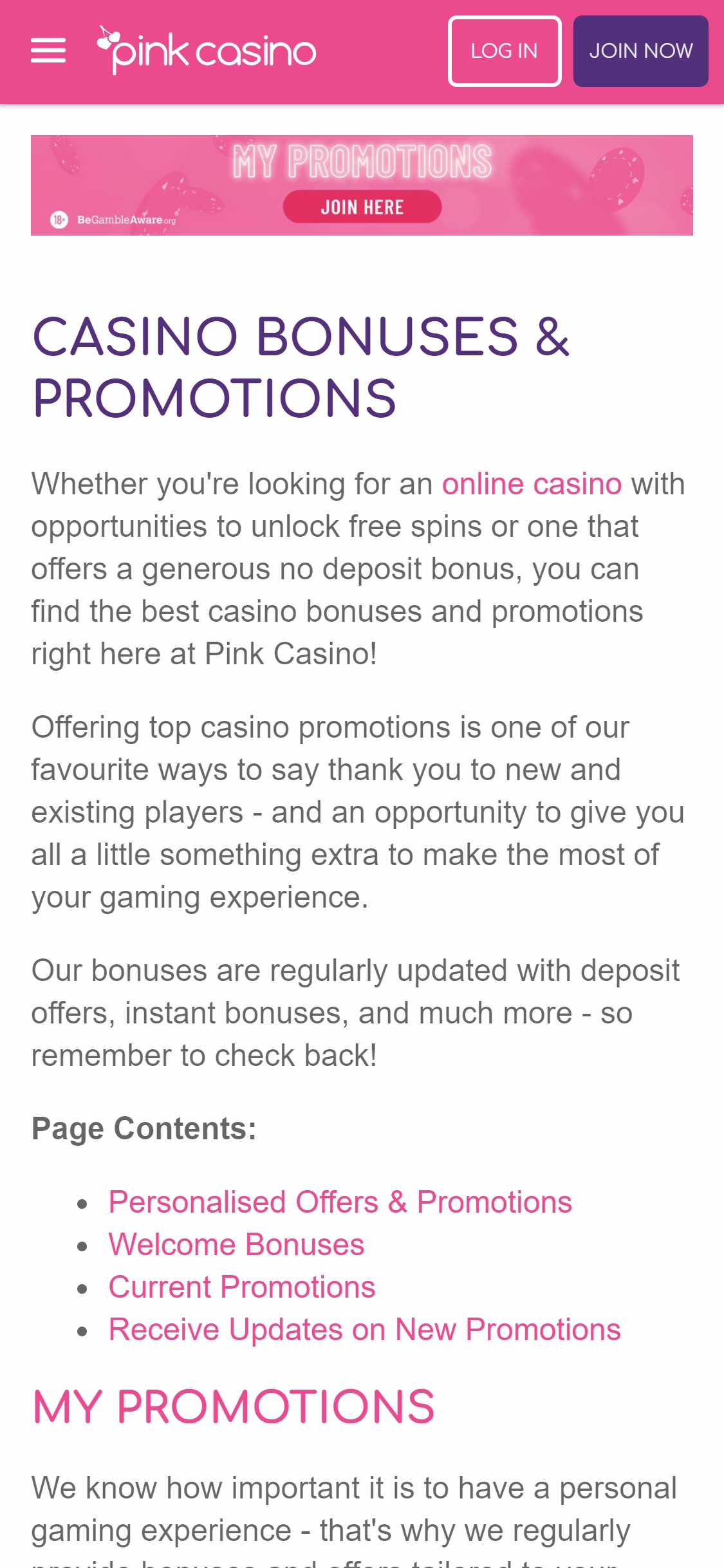 Pink Casino UK Mobile No Deposit Bonus Review