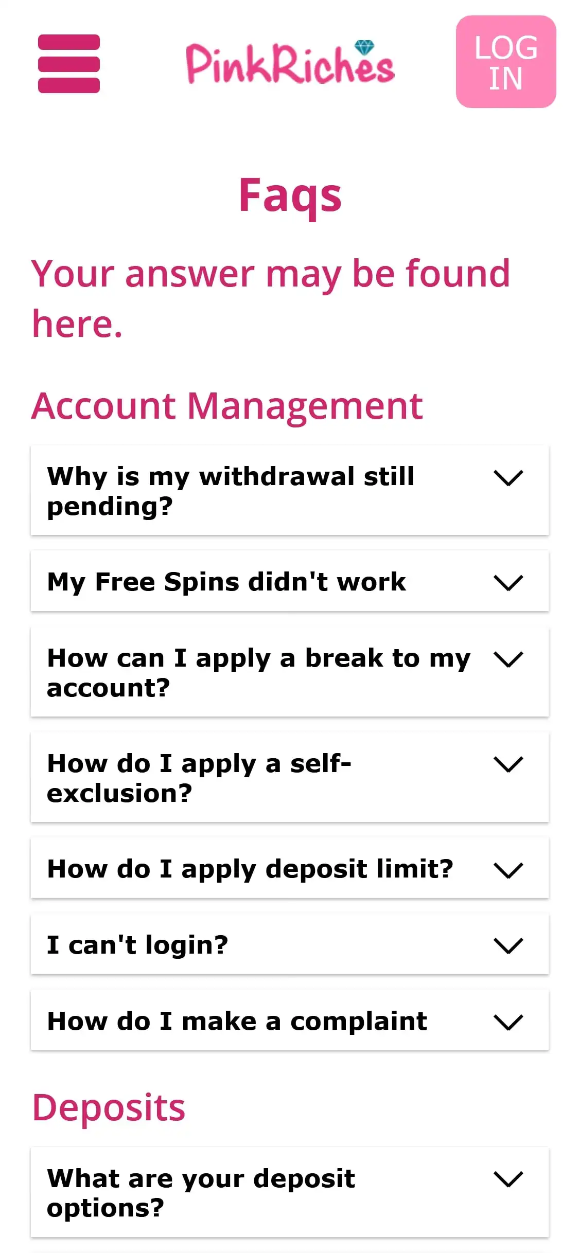 Pink Riches Casino Mobile Support Review