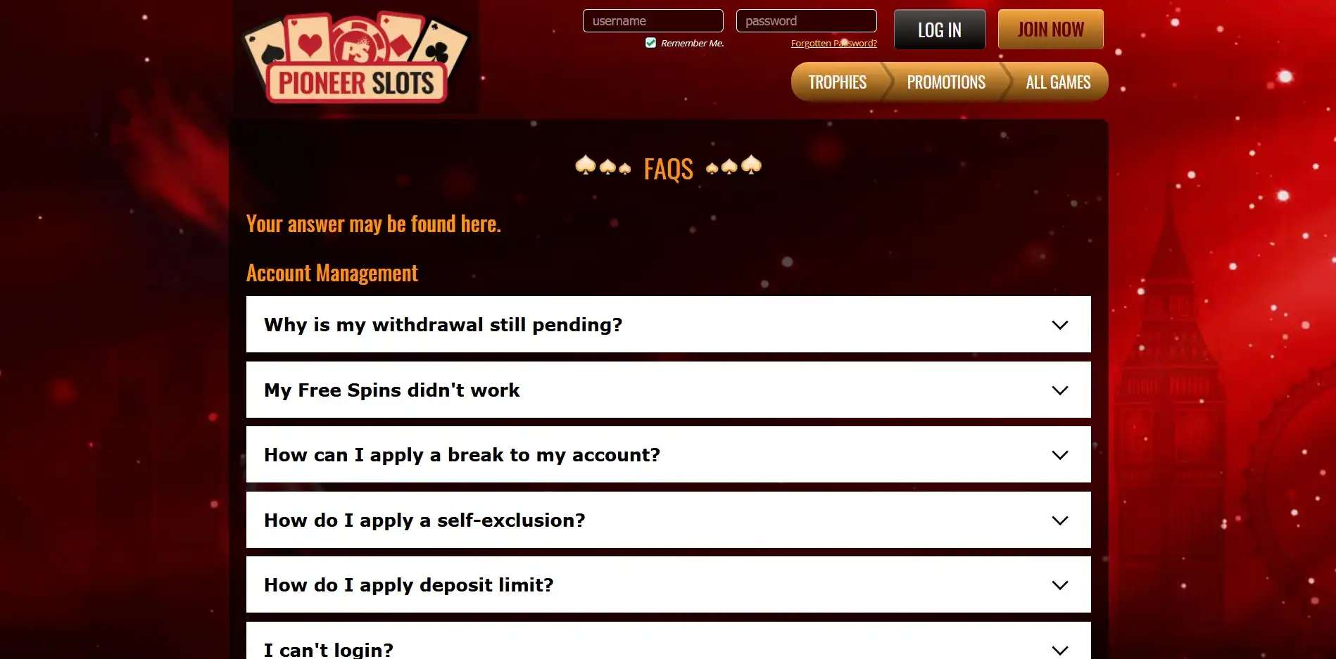Pioneer Slots Casino Support