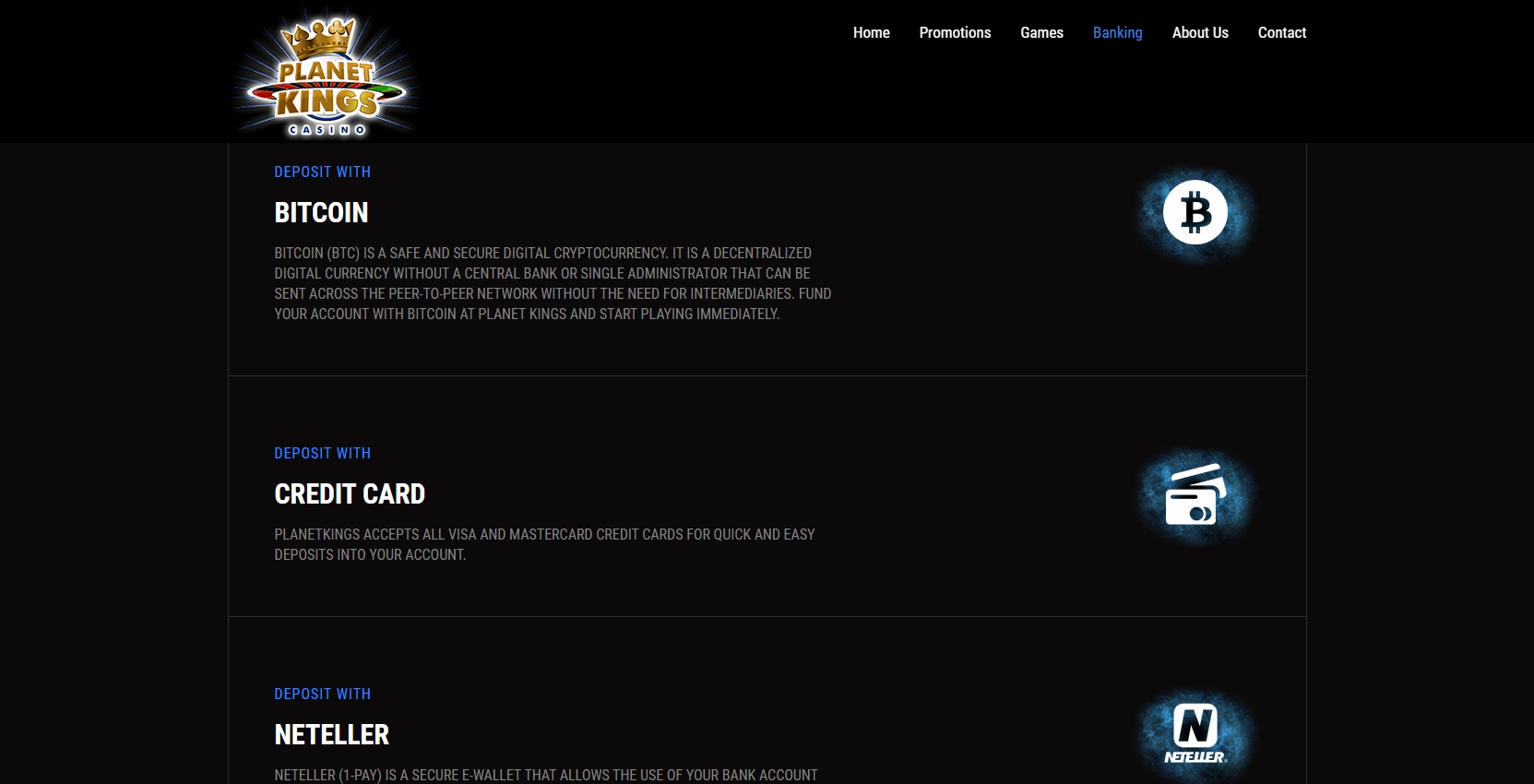 Planet Kings Casino Payment Methods
