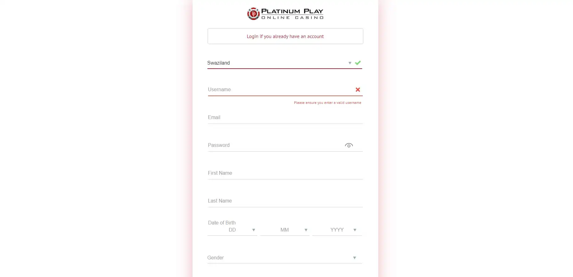 Platinum Play Casino Login