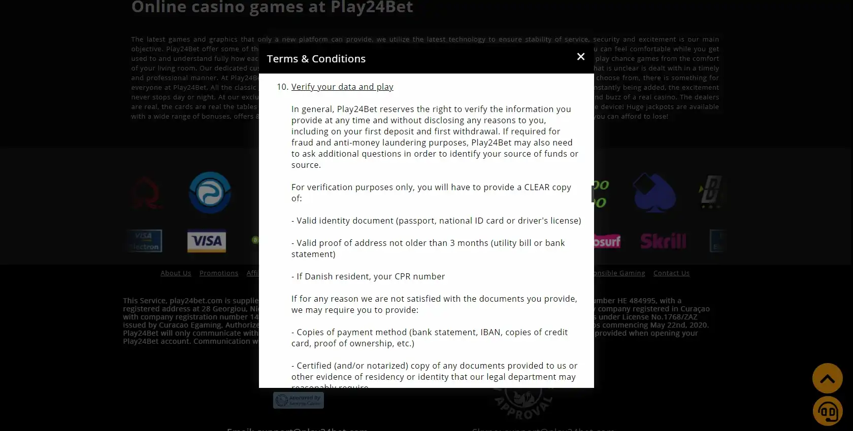 Play 24 Bet Casino Payment Methods
