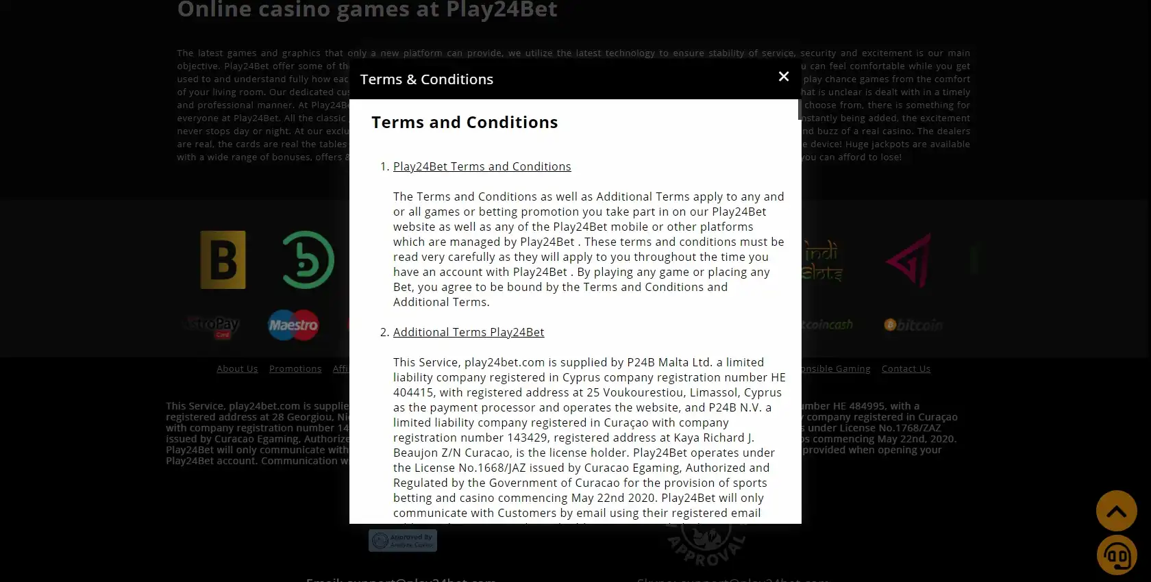 Play 24 Bet Casino Support