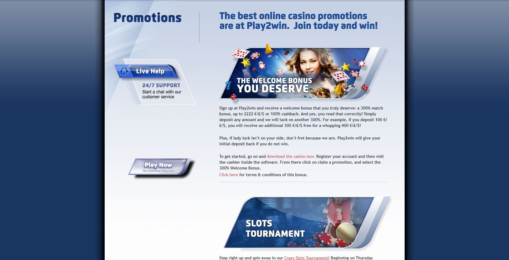 Play2Win Casino No Deposit Bonus