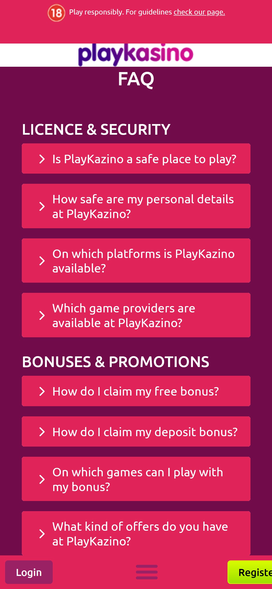 Play Kasino Mobile Support Review
