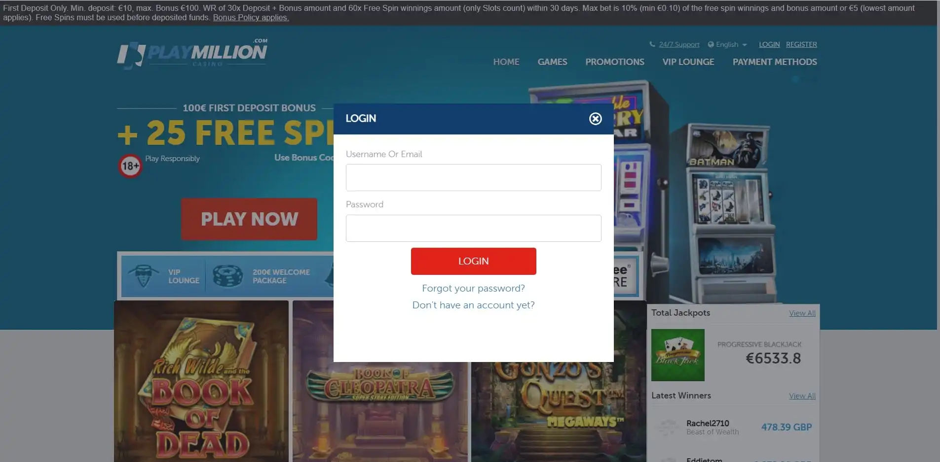 PlayMillion Casino Login