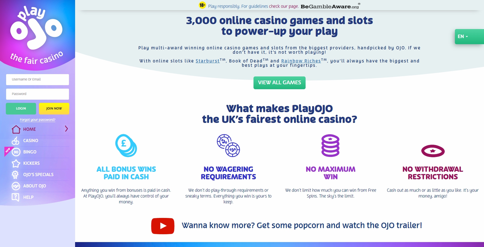 Play OJO Casino Login