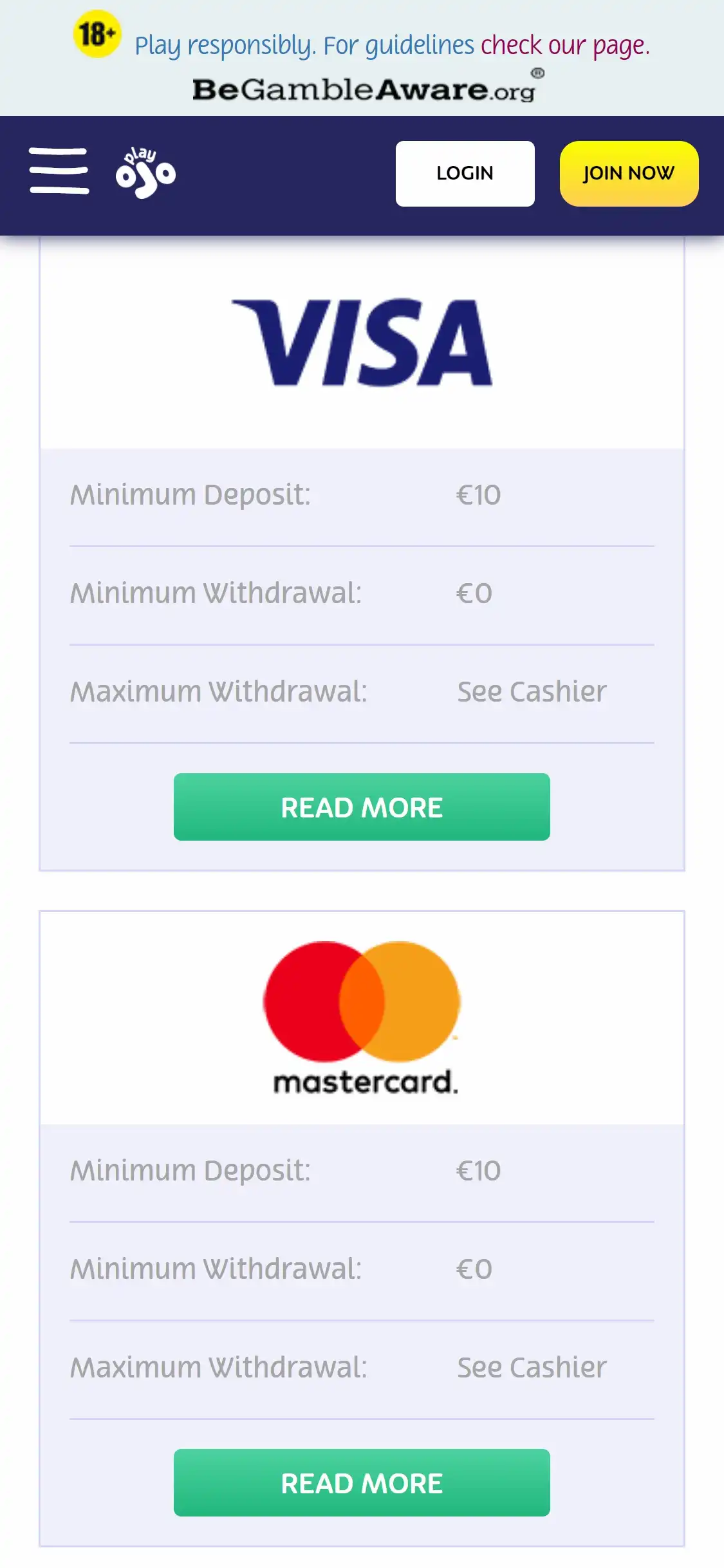 Play OJO Casino Mobile Payment Methods Review
