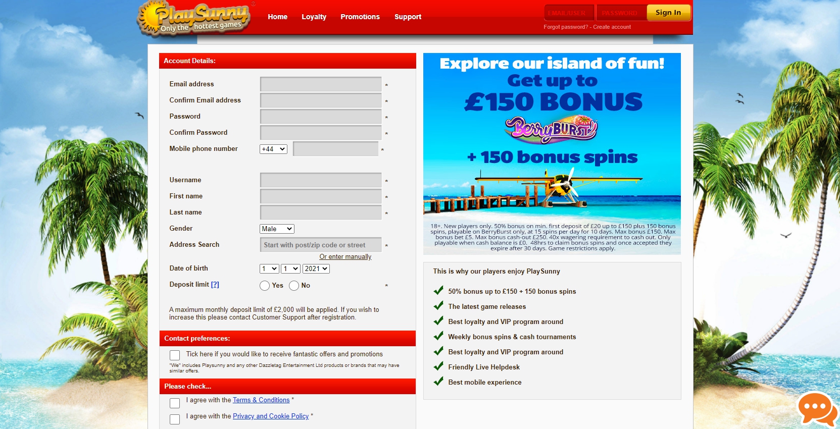 PlaySunny UK Casino Login
