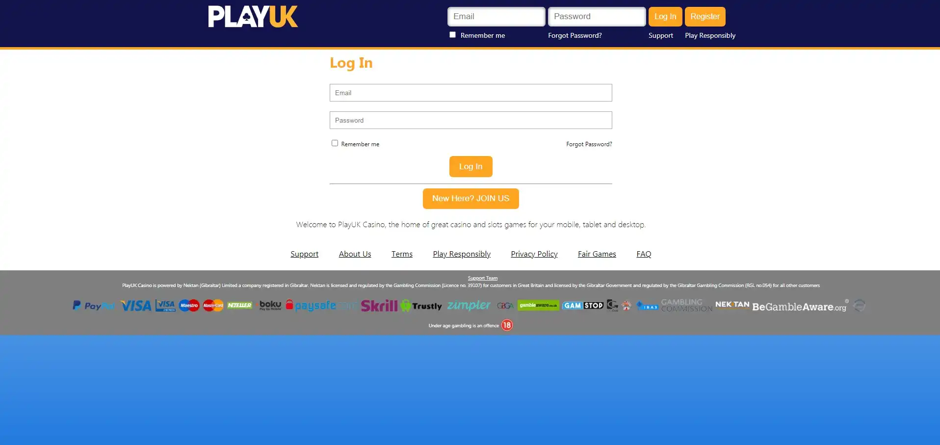 Play UK Casino Login