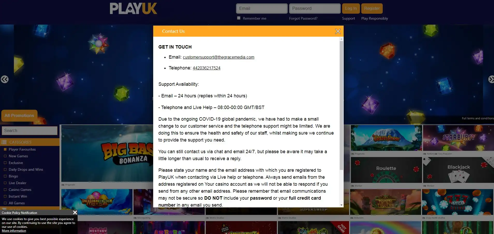 Play UK Casino Support
