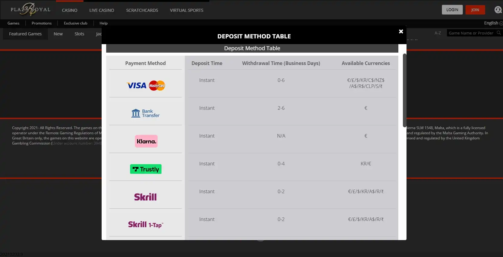 Plaza Royal Payment Methods