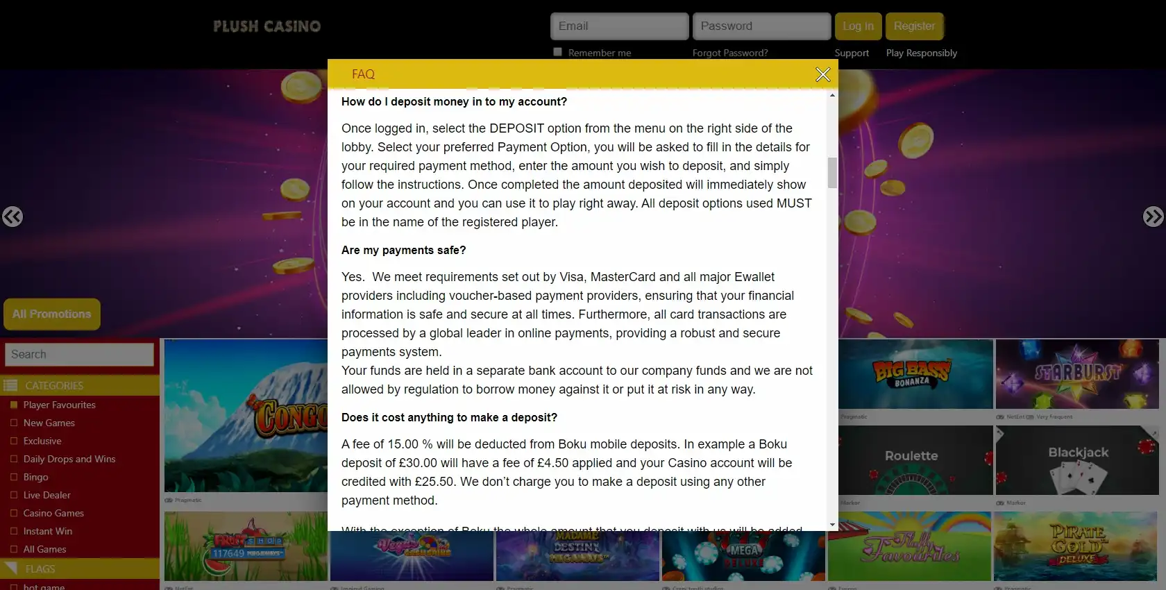 Plush Casino Payment Methods