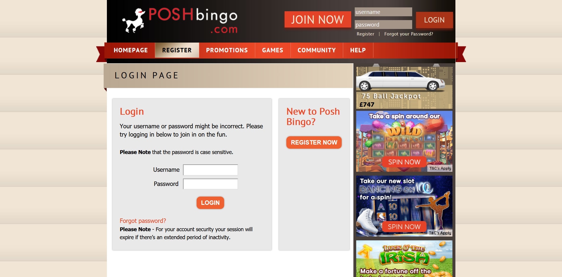 Posh Bingo Casino Login