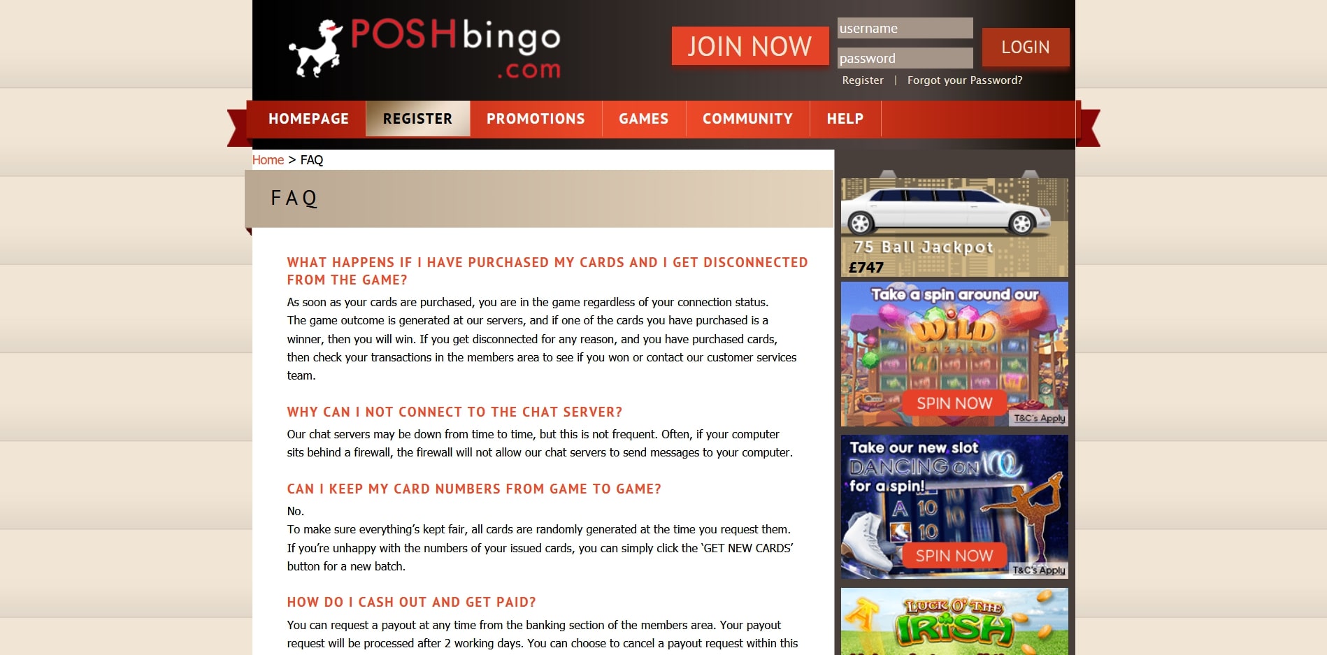 Posh Bingo Casino Support