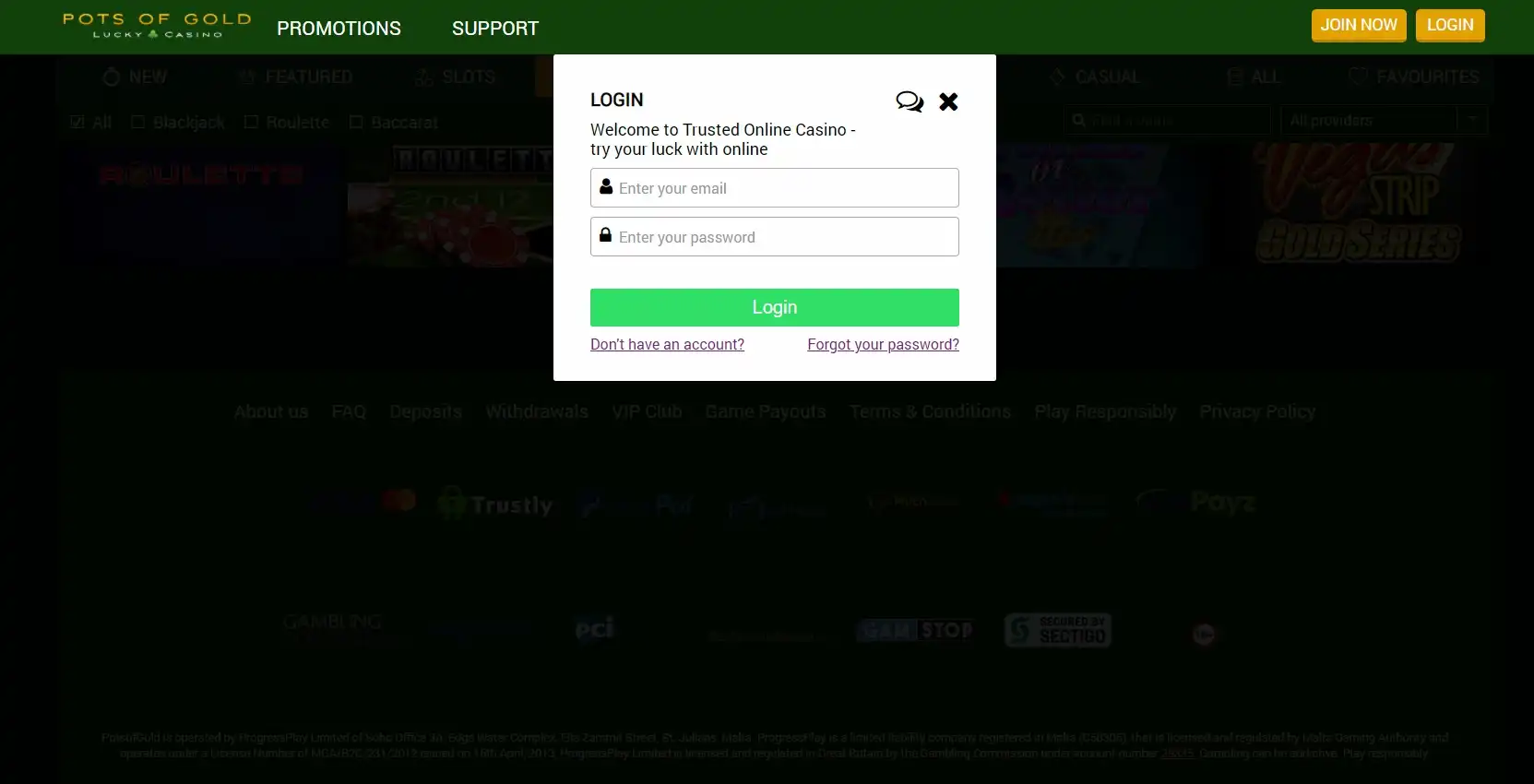 Pots Of Gold Casino Login