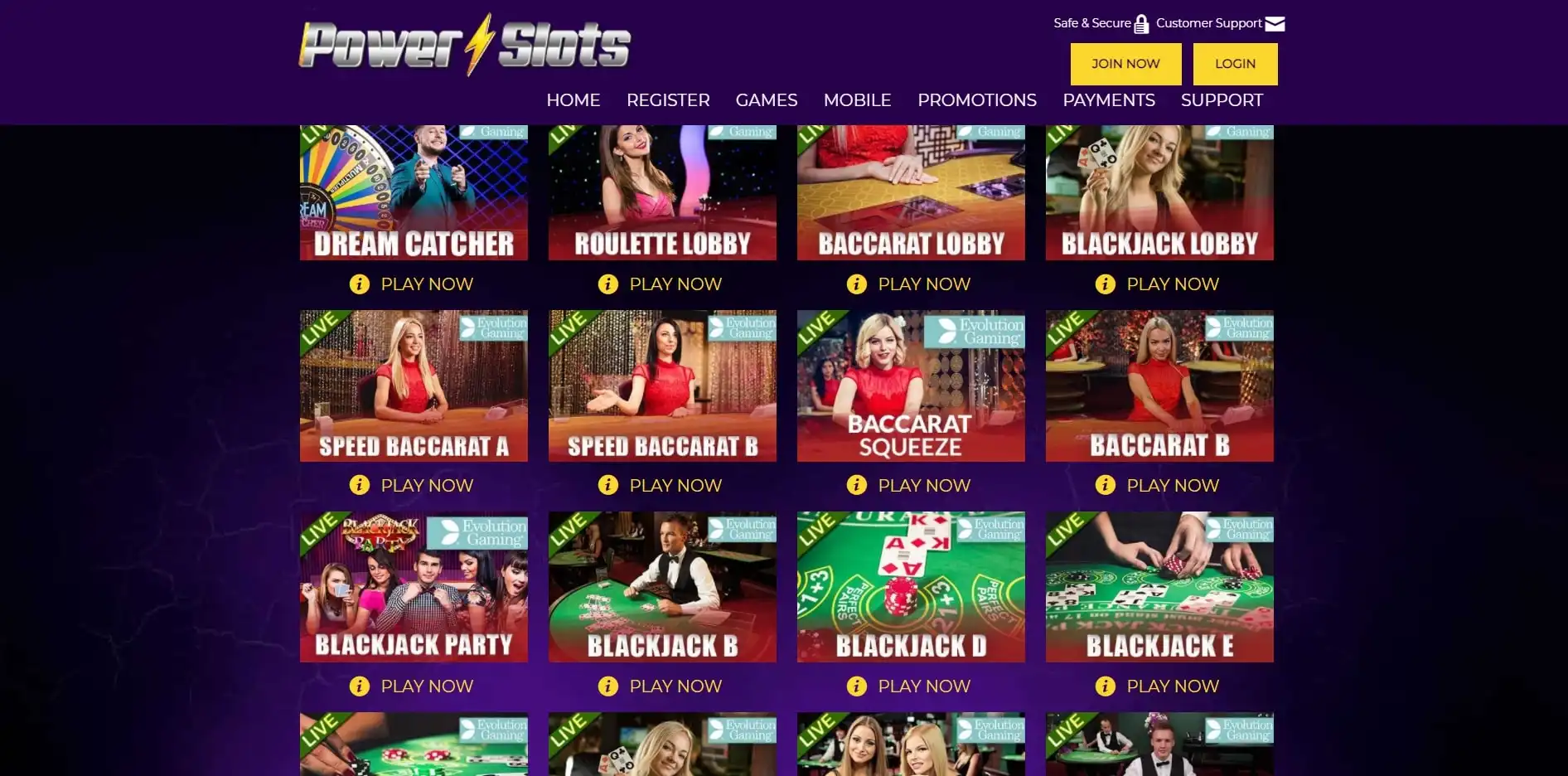 Power Slots Casino Live Dealer Games