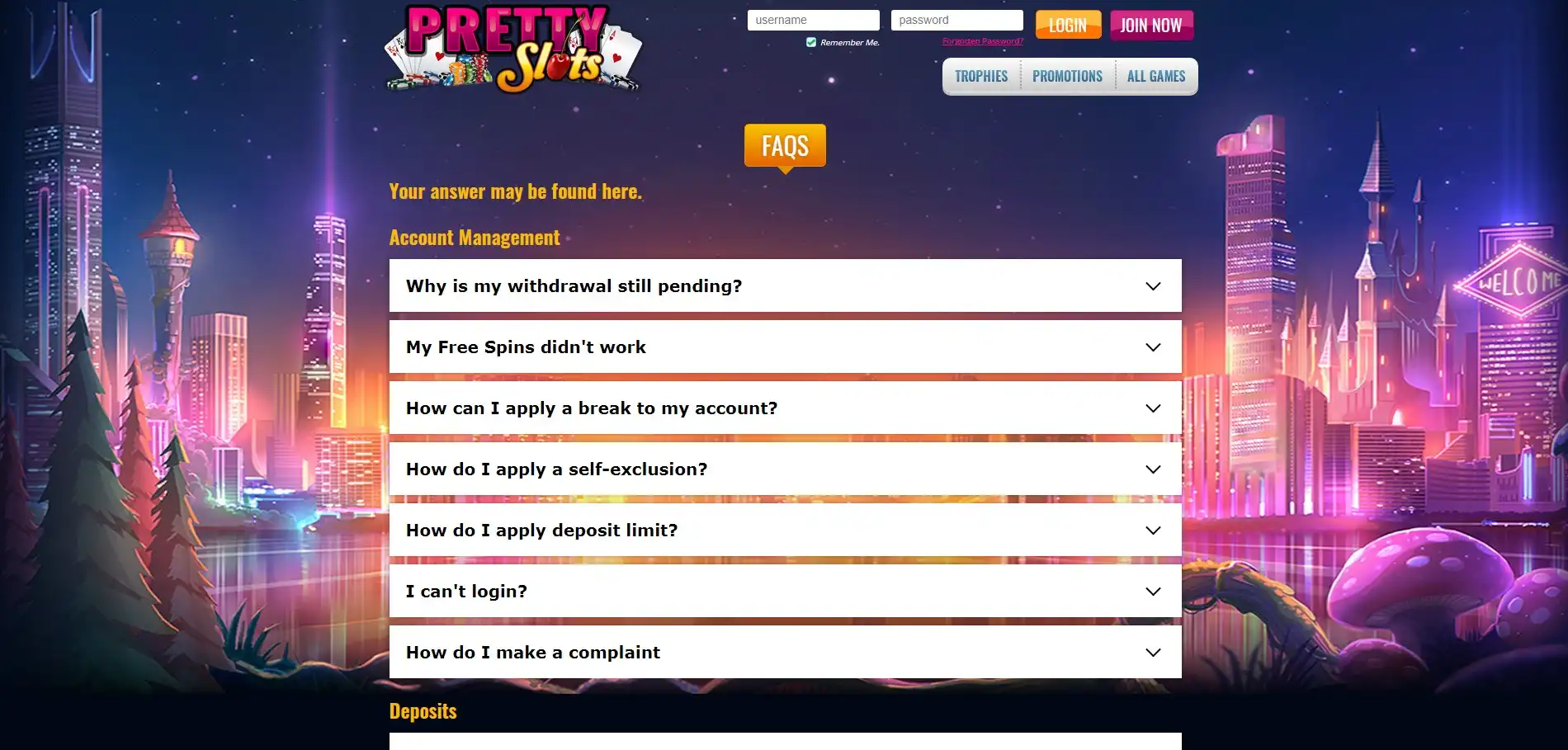 Pretty Slots Casino Support