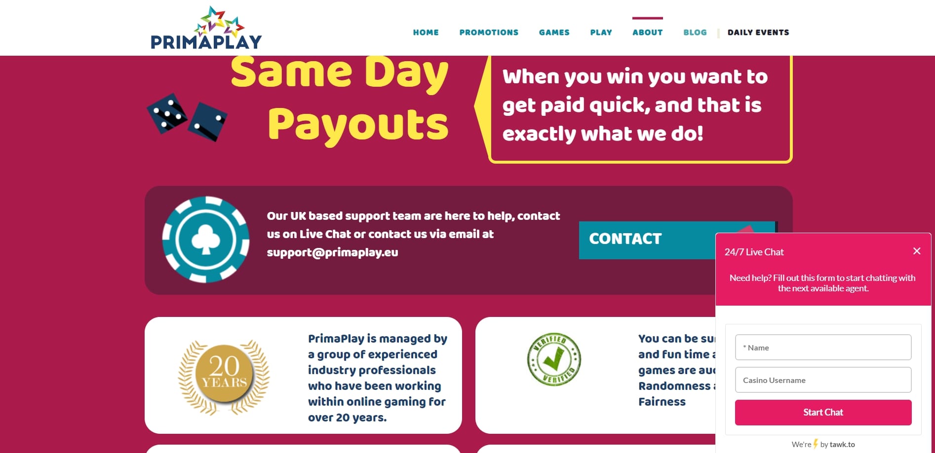 Prima Play Casino Support