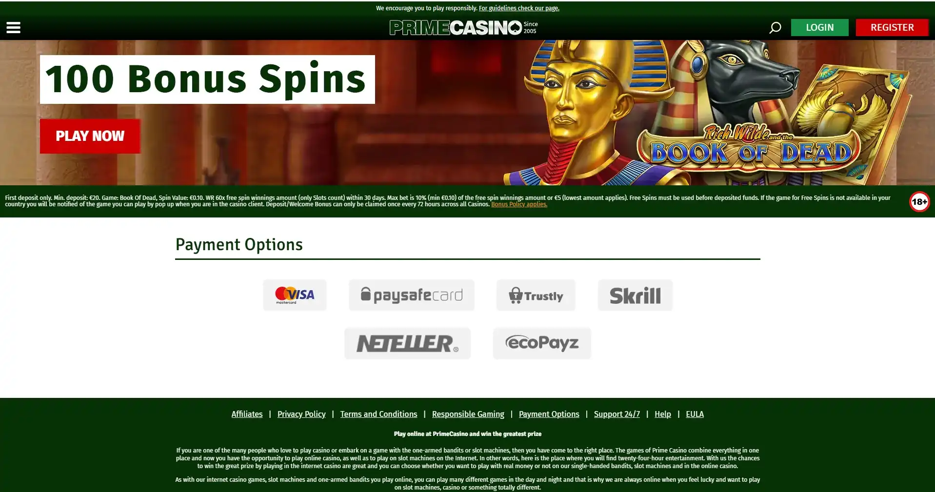 Prime Casino Payment Methods