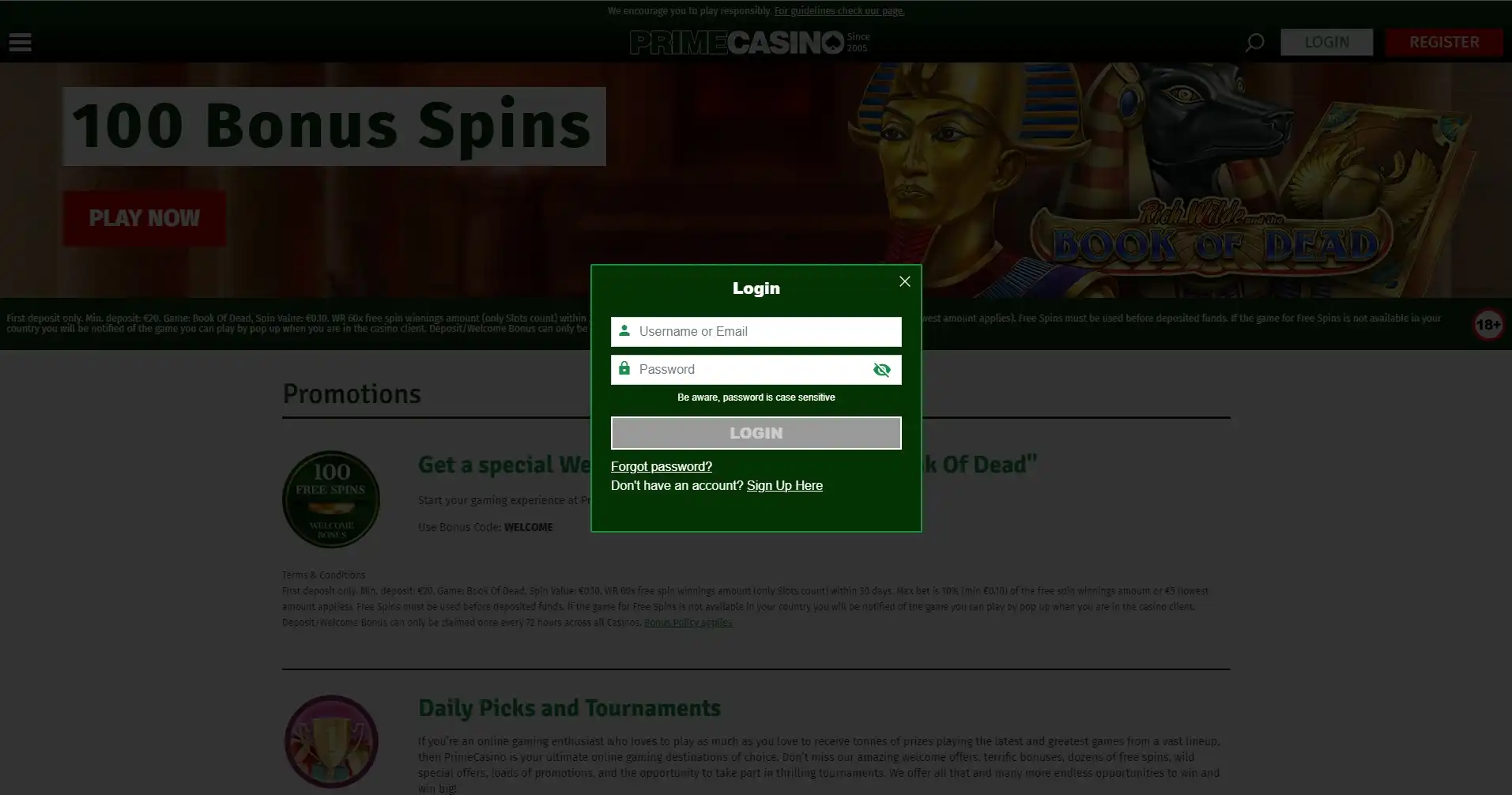Prime Casino Login