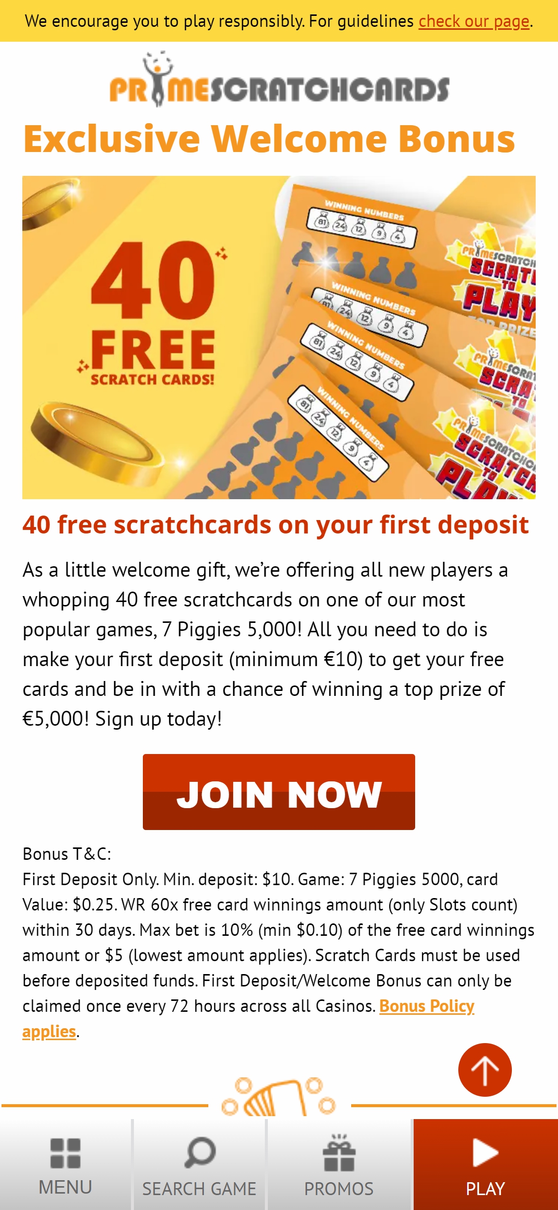 Prime Scratch Cards Casino Mobile No Deposit Bonus Review