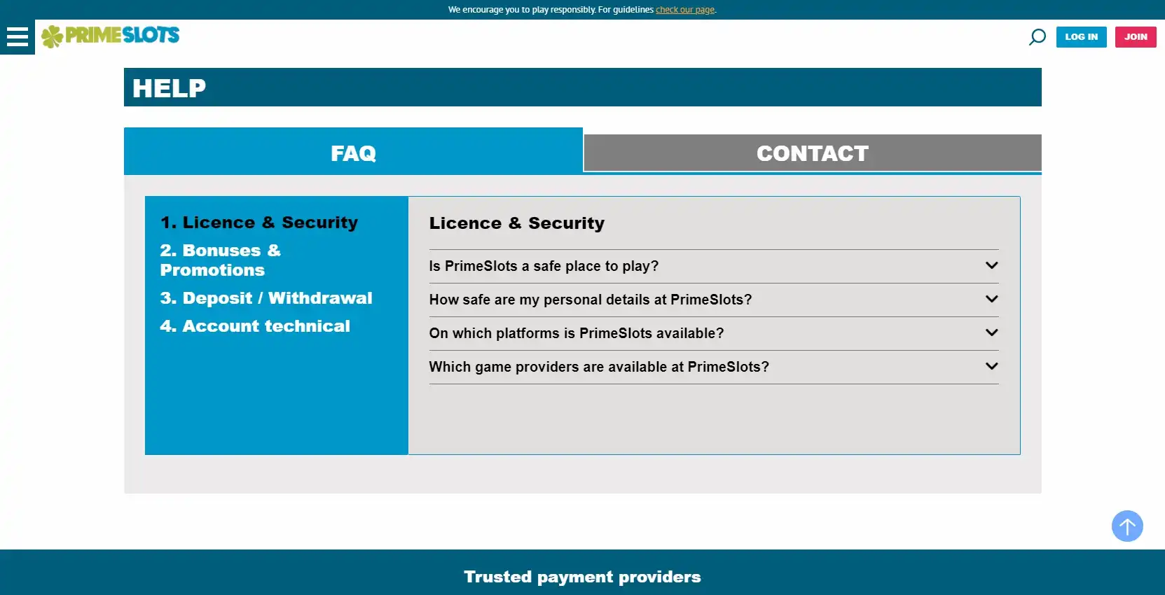 Prime Slots Casino Support