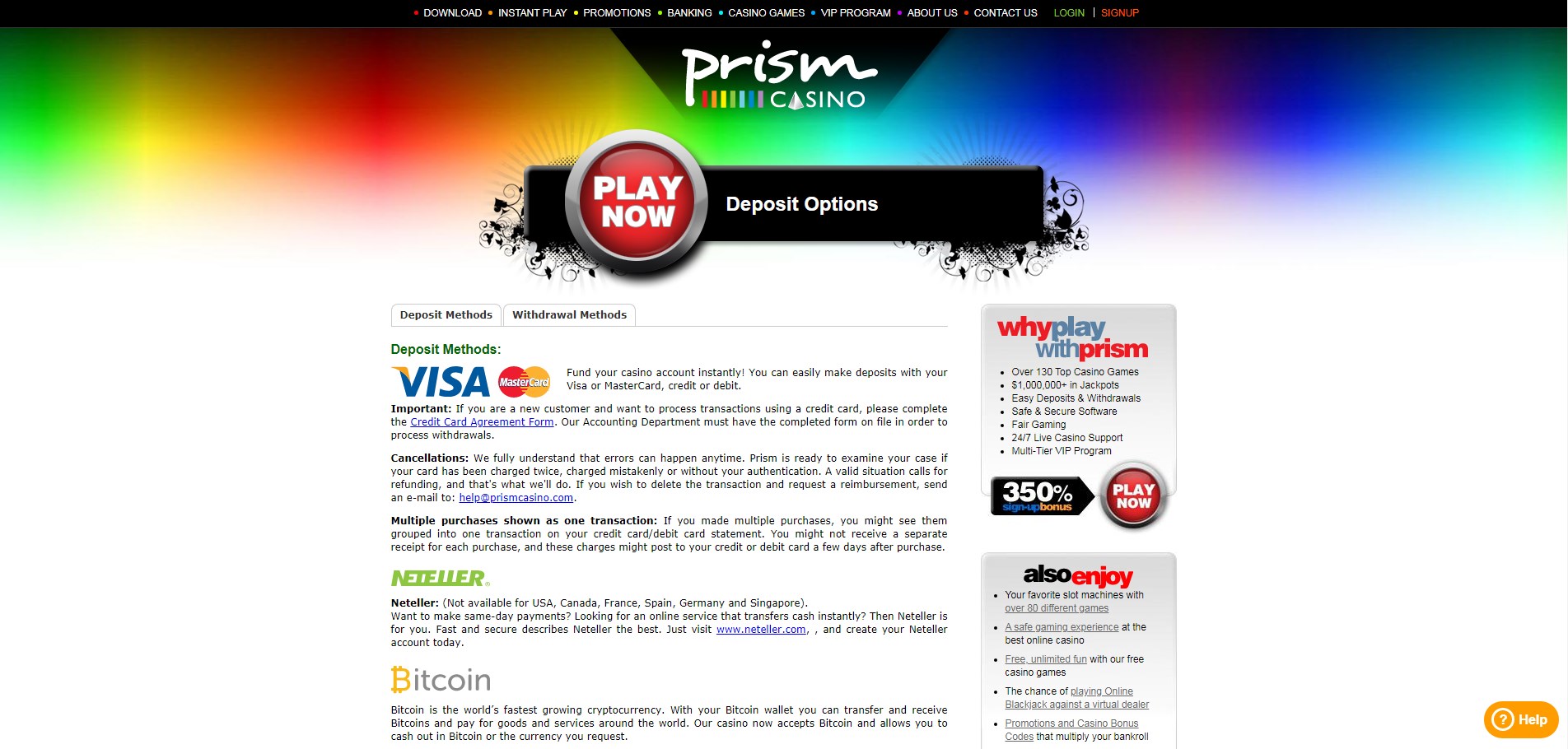 Prism Casino Payment Methods