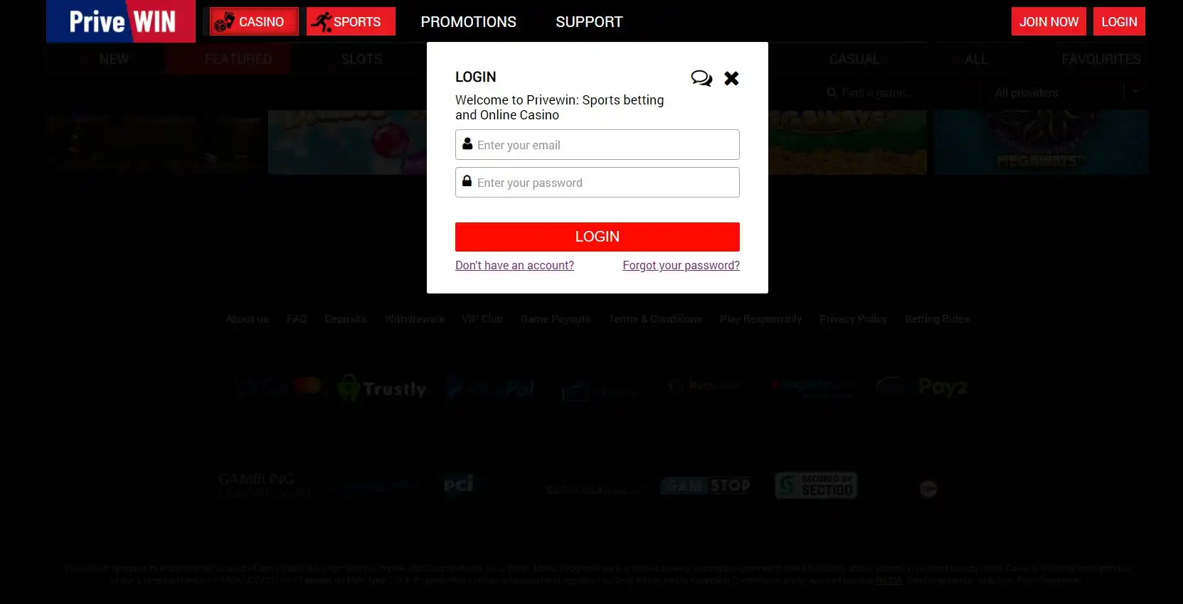 PriveWin Casino Login
