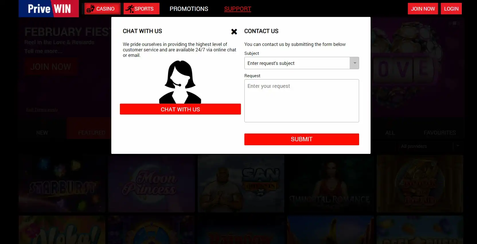 PriveWin Casino Support