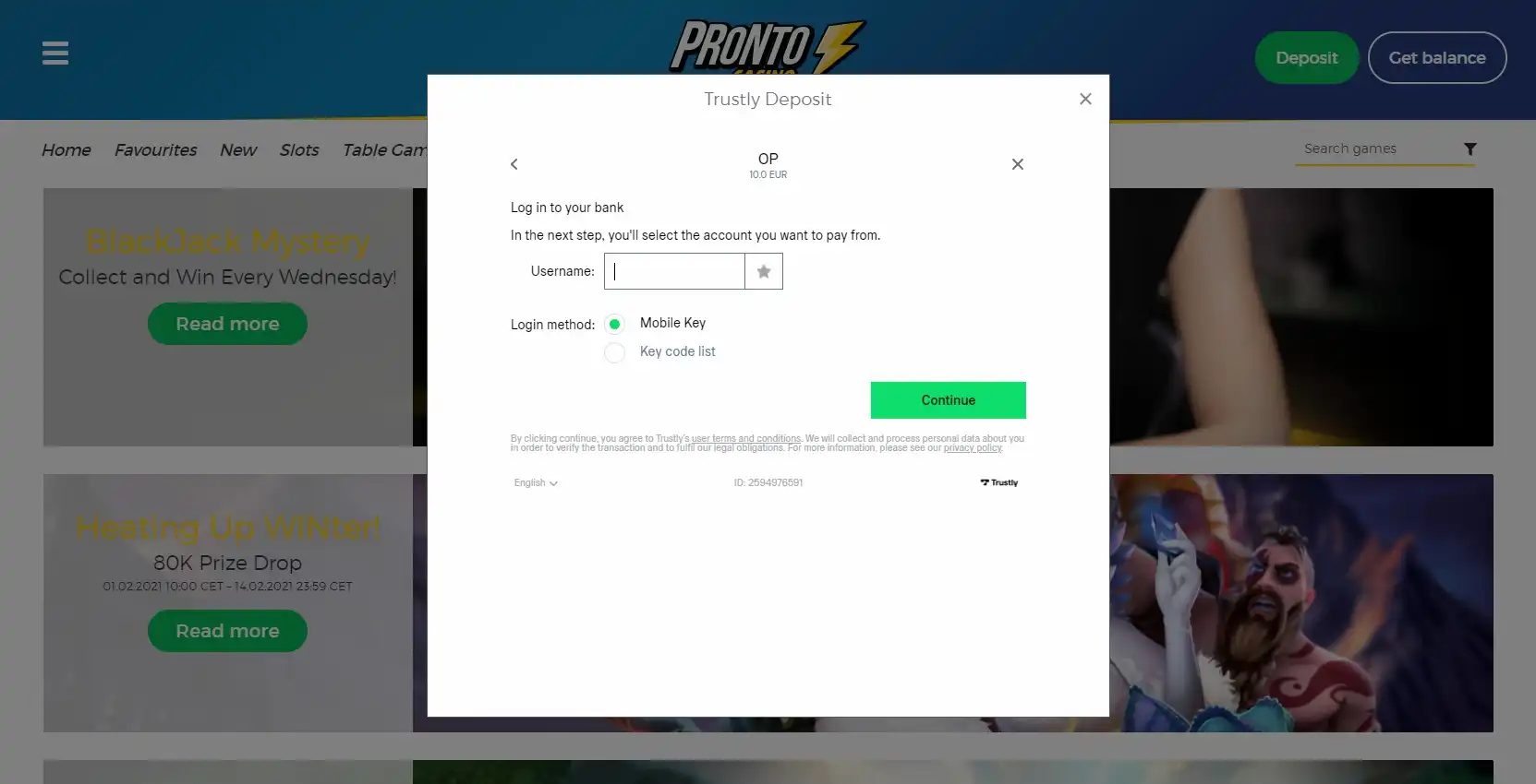 Pronto Casino Login