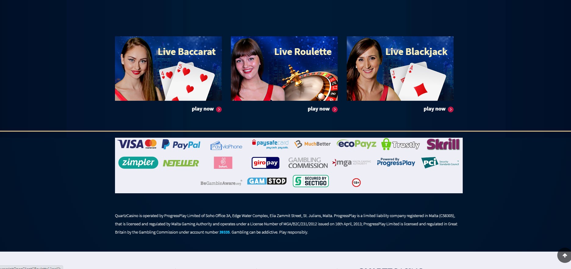 QuartzCasino Live Dealer Games