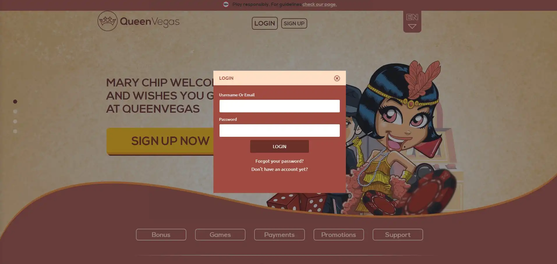 Queen Vegas Casino Login